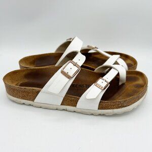 Birkenstock Mayari Biko-Flor White Leather Sandals Size 38 US 7  Women's